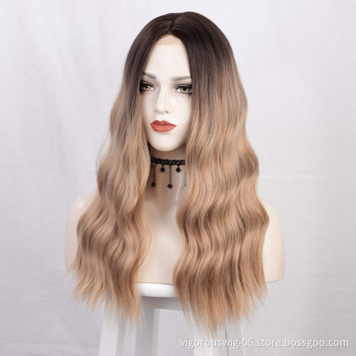 Vigorous Cheap Long Body Wave Front Lace Ombre Blonde With Pre Plucked Hairline Heat Resistant Fiber Wigs Synthetic Hair Wigs